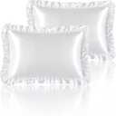 White Satin Ruffled Pillow Cases for Hair and Skin,White Silk Pillowcases Standard Set of 2 with Envelope Closure Princess Room Decoration, Size: Standard（20x26）