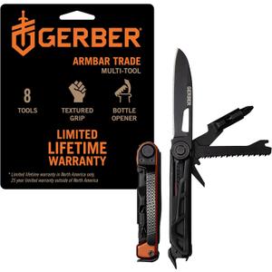 Gerber Gear Armbar Trade 8-in-1 Pocket Knife EDC Multitool with Blade, Pry Bar, and Hammer for Camping, Burnt Orange