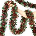 50 Feet Christmas Tinsel Garland Metallic Tinsel Garland Christmas Tree Decorations for Christmas Party Supplies Indoor and Outdoor Decor (Red and Green)