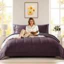 AMBERSPACE Plush Comforter Set Full Size Purple, Flannel Velvet Comforter Sets 7 Pieces Bed in a Bag, Soft Warm Winter Bedding Set with Sheets, Pillowcases & Shams