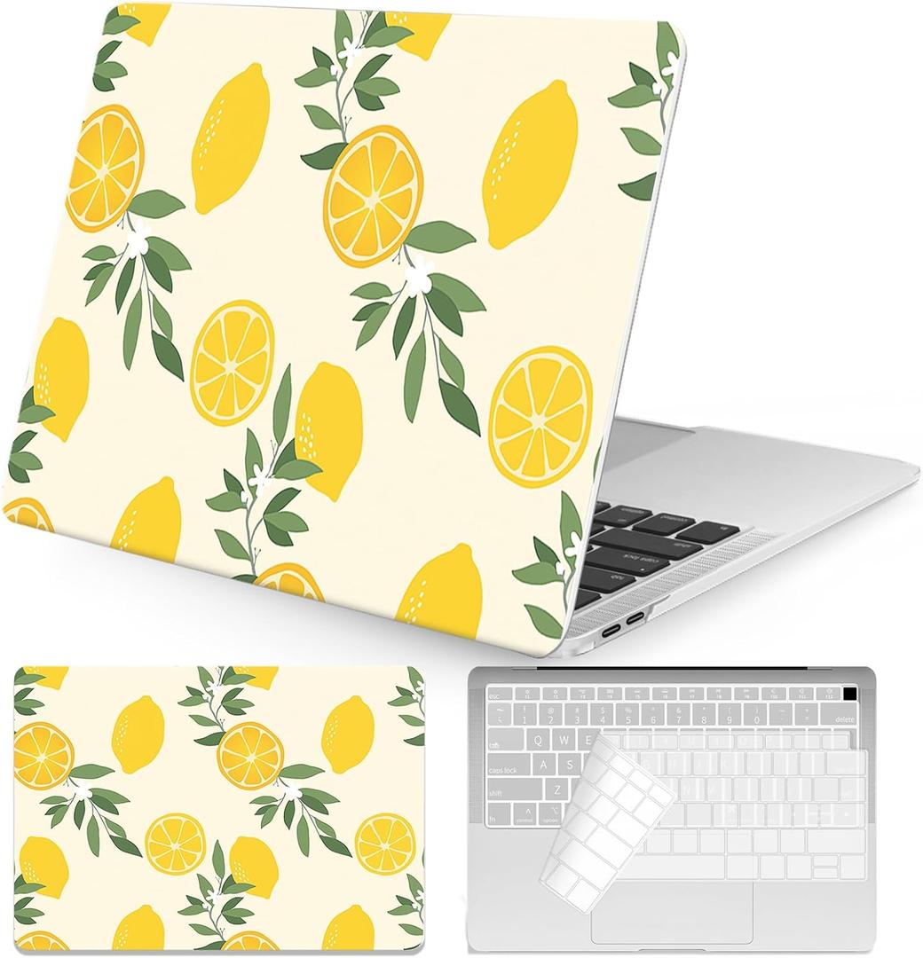 Seorsok Compatible with MacBook Air 13 Inch Case2022 2021 2020 2019 2018 Release A1932 A2179 M1 A2337 Touch ID,Cute Plastic Hard Shell Case with Keyboard Cover,Lemon