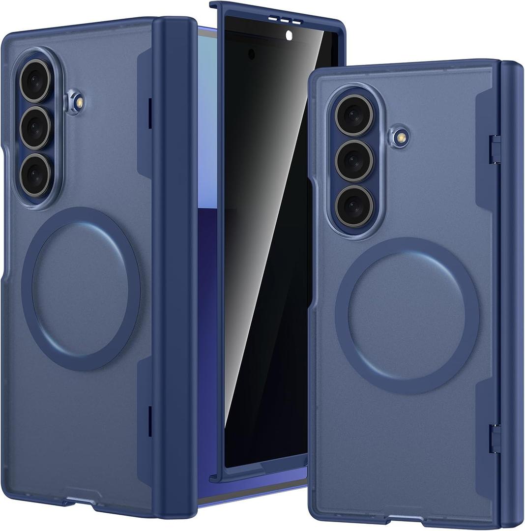 Ruky for Z Fold 7 Case with Front Privacy Screen Protector, ZFold 7 Case with Hinge Protection [Compatible with MagSafe] Protective Translucent Hard Magnetic Phone Case for Galaxy Z Fold 7, Blue