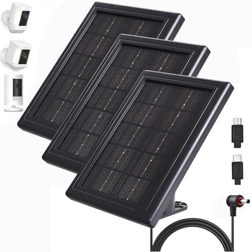 BOBUY Ring Camera Solar Panel Charger, 5V 3.5W Solar Charger Compatible with Ring Spotlight Cam/Stick Up Cam Battery Outdoor Wireless Surveillance Camera, 16.4ft Cable (Black, 3 Pack)