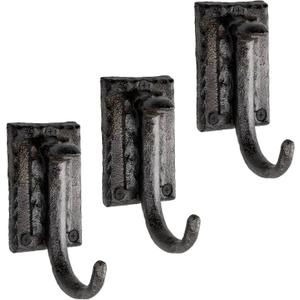 Rustic State Plate Wall Mount Cast Iron Hooks Coat Towel Bag Hat Hanger Railroad Spike Rack with Hammered Effect Texture Black Set of 3