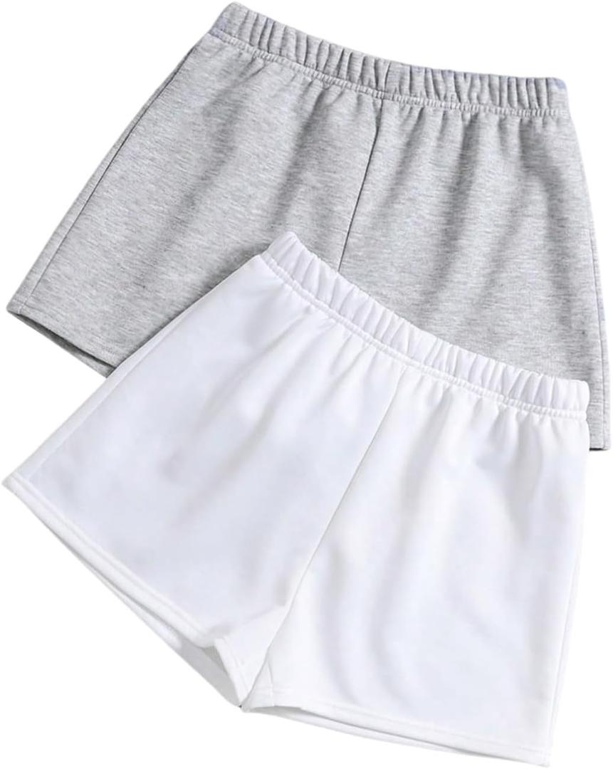 SOLY HUX Girl's Summer Casual Sweat Shorts 2 Packs Elastic Waist Wide Leg Short Pants with Pocket, 12Y