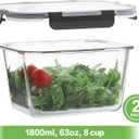 HOMBERKING 4 Pieces 63oz/8cup Large Glass Food Storage Containers with Lids, Meal Prep Containers, Airtight Bento Boxes with Leak Proof Locking (2 Containers + 2 Lids) - Microwave, Oven Safe