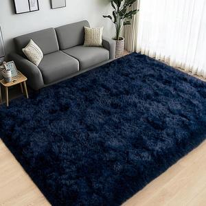 Large Area Rugs for Living Room Bedroom, 8x10 Feet Navy Blue Fluffy Shag Rugs, Ultra Soft Shaggy Plush Fuzzy Modern Indoor Throw Floor Carpet for Girls Boys Dorm Nursery Home Decor Aesthetic