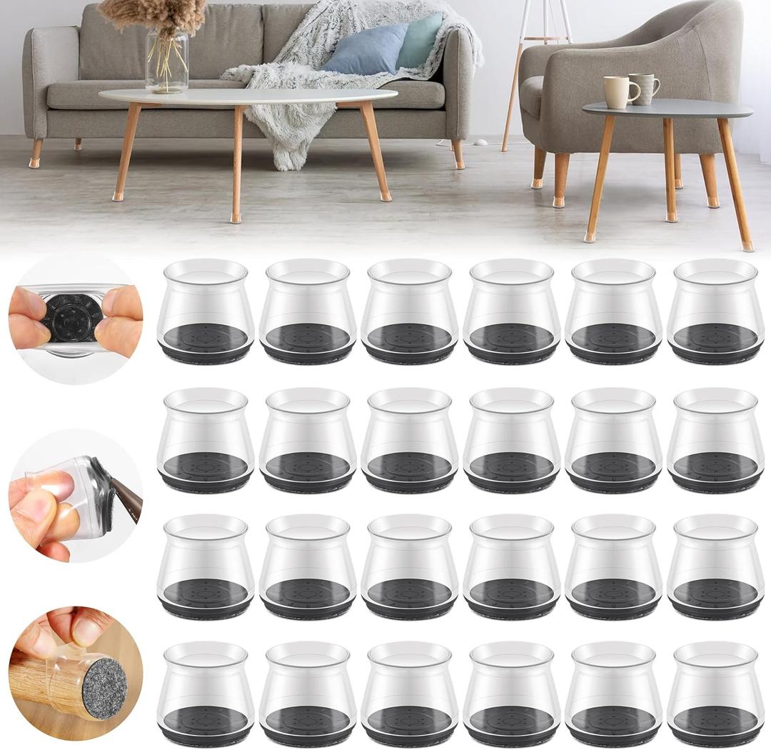 24PCS Upgraded Silicone Chair Leg Floor Protectors for Hardwood Floors, Furniture Sliders for Chair Legs, Felt Bottom Furniture Pads, Anti-Slip Round&Square Cap Covers to Scratch and Reduce Noise (Universal Medium(Fit:1.18"-1.57"))