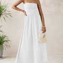 PRETTYGARDEN Women 2026 Summer Elegant Strapless Maxi Dress Tube Top Dress A Line Flowy Long Wedding Party Cocktail Dresses (White, XS)