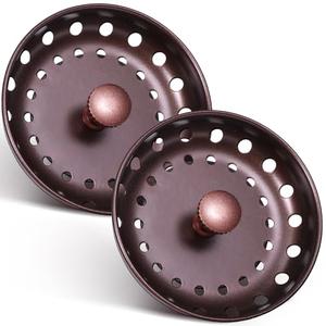 Retisee 2 Pcs Kitchen Sink Stopper Strainer Stainless Steel Drain Strainers for Universal 3-1/2 Inch Kitchen Sink Drain Replacement(Oil Rubbed Bronze)