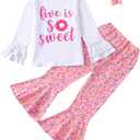Toddler Baby Girl Birthday Outfit Sweet Long Sleeve T-Shirt Doughnut Bell-Bottoms Pants Headband Clothes Set