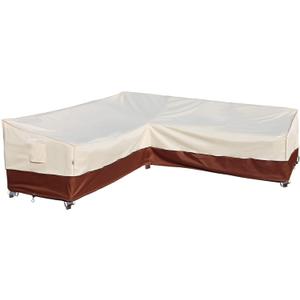 Outdoor Sectional Cover-V-Shaped Garden Patio Furniture Covers Waterproof Rip-Stop Anti-UV 600D Heavy Duty Outdoor Couch Cover with 3 Air Vents Sofa Cover 85''L 33.5''D 31''H,Beige & Reddish Brown