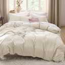 Bedsure Oat Milk Duvet Cover Queen Size - 3 Pieces Prewashed Cotton-Like Polyester Extra Soft Bedding Set, Includes 1 Duvet Cover 90x90 Inches with Zipper Closure & 2 Pillow Shams, No Comforter