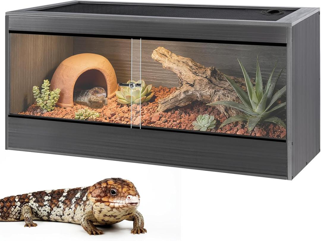 68 Gallon Reptile Enclosure, 48x18x18 Reptile Tank Terrarium, 48" Wide Large Lightweight Wood & Plastic Eco Composite Reptile Habitat Lounge for Ball Python Bearded Dragon Gecko Turtle Snake