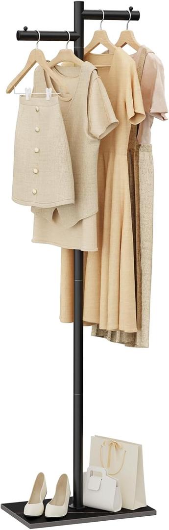 Garment Rack, Freestanding Metal Coat Racks, Z-shaped Coat Tree with Natural Rock Base, for Bedroom, Office, Hallway, Entryway, Living Room, 175cm, Black (15.4*10.2*68.9in)