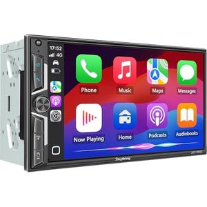 SJoyBring 7" QLED Double Din Car Stereo - Wireless Apple CarPlay & Android Auto, 240W 4.2CHN, SWC, Bluetooth, FM/AM Car Radio, 2 Subwoofers Outputs, Backup Camera