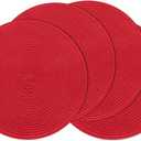 SHACOS Round Placemats Set of 4 Non Slip Washable Place Mats 15 inch Cotton Polyester Braided Placemat for Christmas Home Wedding Party Dining Table Decor (Red, 4)