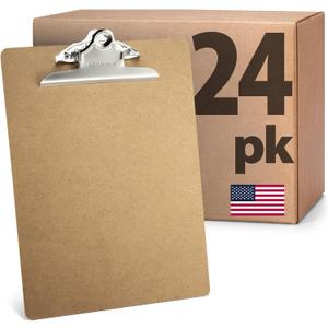 Officemate Recycled Wood Clipboards, Letter Size, 24-Pack with 6 Rust-Resistant Clips, Durable Hardboard Writing Surface, Made in USA, 9" x 12.5" (83724) (Brown)