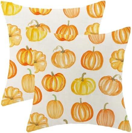 Yxuiyal Fall Pillow Covers 18x18 Set of 2 Orange Yellow Pumpkin Throw Pillow Covers Outdoor Decoration Autumn Decor Pumpkin Pillowcase Farmhouse Decorative Linen Cushion Case for Home Sofa Couch