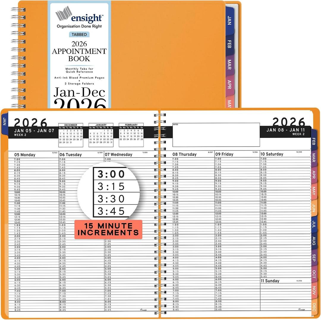 2026 Appointment Book and Planner 8.5" x 11" Large Hourly Weekly Daily Schedule Book with Tabs, 15 Minute Time Slots, Yellow Calendar Organizer Jan 2026–Dec 2026 Appointment Planner - Yellow