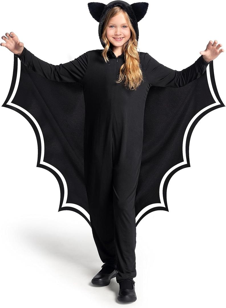 Spooktacular Creations Halloween Kid Glow in the Dark Costume - Bat Wings, Black Bat Jumpsuit for Boy, Girl (Large(10-12 yrs))