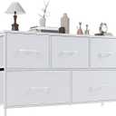 OLIXIS 5 Drawer Dresser for Bedroom, Fabric Storage Tower with Wooden Top and Metal Frame, Dresser Organizer for Living Room Closet Entryway,White