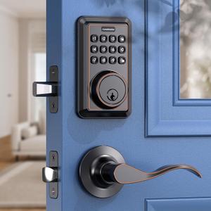 Keyless Entry Door Lock with 2 Lever Handles - Electronic Keypad Deadbolt - Front Door Lock Handle Sets - Auto Lock, Anti-Peeking Password, Easy Installation - Oil Rubbed Bronze