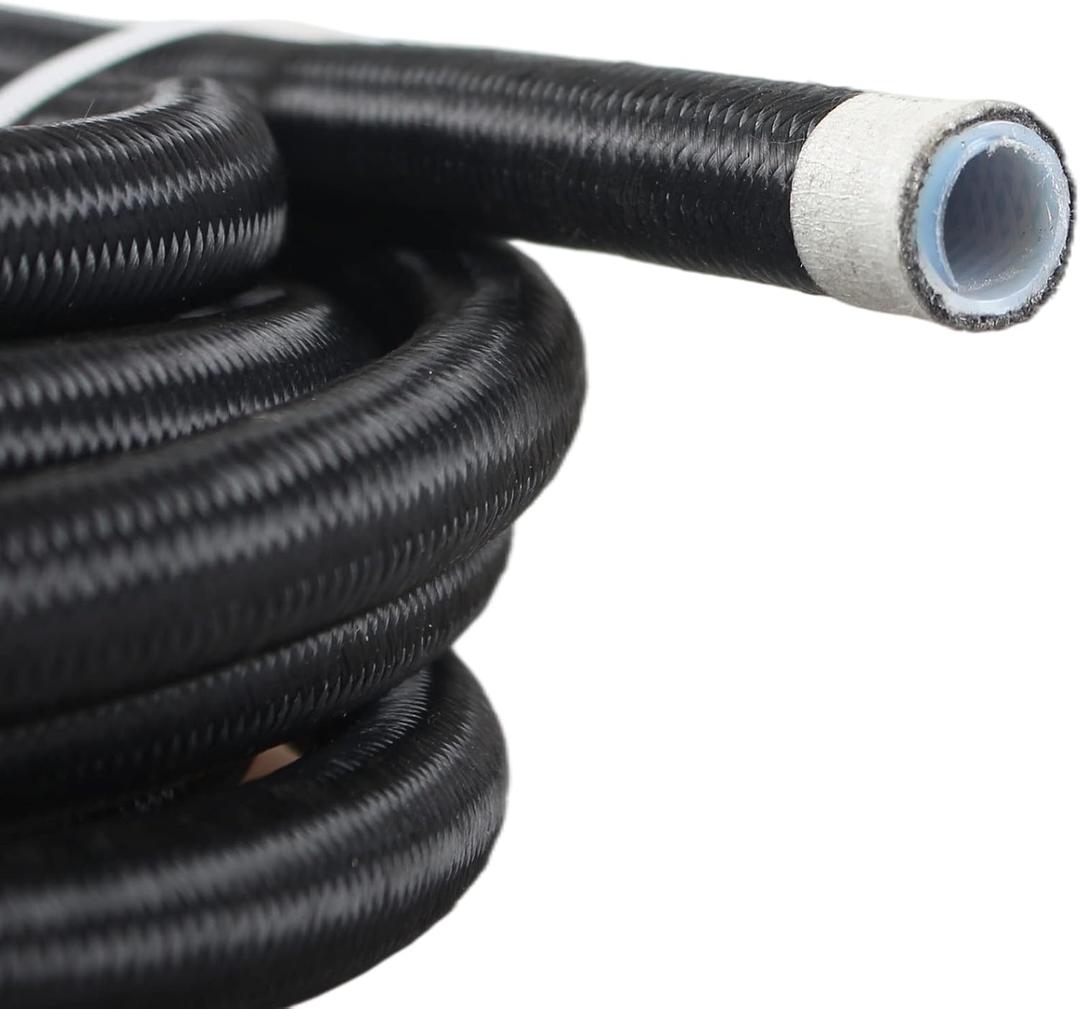 3/8 Fuel Line Hose 6AN 10FT PTFE Teflon E85 Ethanol Fuel Injection line Braided Stainless Steel EFI LS for All Oil Gas Fuel Fuel Lube Alcohol Ethanol Coolant Black