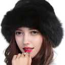 Valpeak Womens Winter Hat Knitted Mink Real Fur Hats with Fox Brim (1, Black)