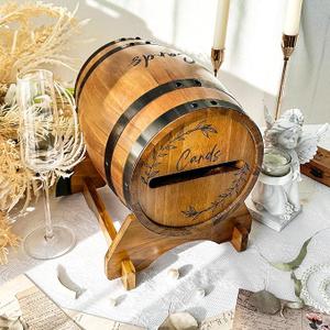 OurWarm Wooden Wedding Card Box for Reception, Whiskey Barrel Gift Card Box for Party, Wedding Envelope Box with Slot & Holder for Graduation Bridal Shower Birthday Wedding Table Decor
