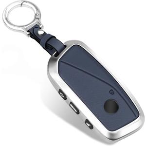 for BMW Key Fob Cover, Compatible with BMW X1 X7 XM IX I7 2 3 5 7 Series 2024 2025 X5 X6, Zinc Alloy Frame Leather Car Key Cover Blue