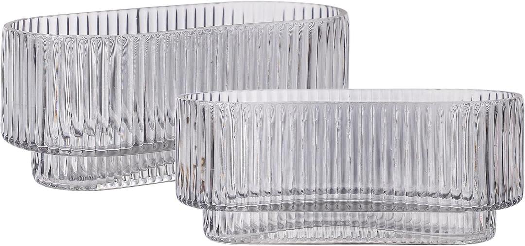 MARTAGE Ribbed Glass Vases, Clear Vases for Flowers Set of 2, Glass Vase for Centerpieces, Rectangle Vase for Living Room, Bedroom, Kitchen, Dining Table, Shelf, Wedding