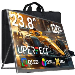 UPERFECT QLED 24" 120Hz Portable Monitor 1080P 125% sRGB 400Nits w/Stand & VESA, HDMI USB-C FHD Travel Monitor for Laptop/Gaming Devices/Phone/Mini PC, External Second Screen for Gaming & Work