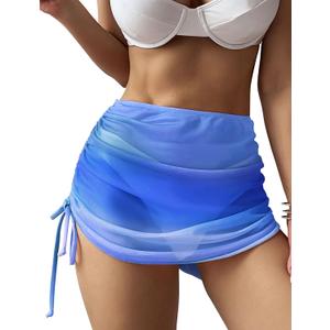 ZAFUL Women's Beach Cover Up Skirt Mesh Sheer Ruched Drawstring Short Swim Skirt Cover Ups for Swimwear M