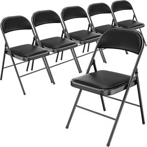 Folding Chair with Comfortable Padded Cushion and Back, Portable Folding Chairs for Outside, Office Events, Weddings, 6 Black
