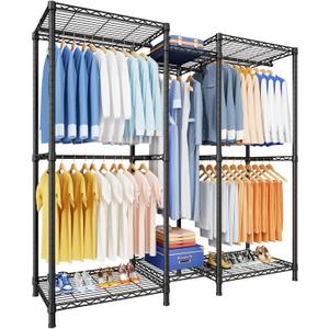 Ulif E12 Clothes RackHeavy Duty Freestanding Garment Rack with ShelvesMetal Clothing Closet Storage System for Hanging Clothes57.1" W x 16" D x 76.5" H, Hold 860 lbs, Black