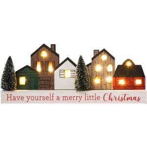 Christmas Decorations for Home Led Lighted Merry Christmas Tree Decor with Timer Wooden Rustic Farmhouse Tabletop Block Xmas Party Holiday Signs