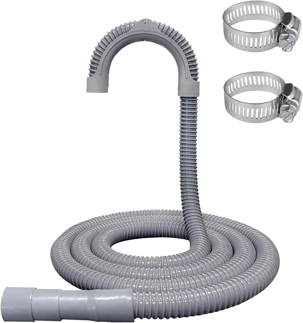 6ft Washing Machine Drain Hose,Corrugated Flexible Washer Drain Hose Extension Replacement for Samsung, LG, Whirlpool, Maytag, Kenmore, GE, Giantex, Panda and More,with 2 Clamps and U-Bend Holder