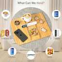 Bamboo Couch Armrest Table, Couch Arm Tray with Removable Couch Cup Holder, 2 in 1 Design Foldable Anti-Slip Bamboo Couch Tray and Sofa Cup Holder for Cup