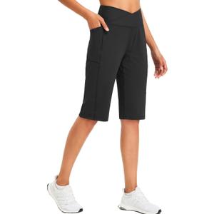 baleaf Womens Bermuda Long Shorts 14" Knee Length Capris High Waisted Athletic Shorts with Pockets Summer Stretch Loose XL