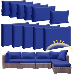 Patelai 11 Pcs Waterproof Patio Cushion Covers for Outdoor Sectional Furniture Wicker Rattan Patio Sofa Couch Chair Seat Pillow Slipcovers, 3 Sizes Covers Only (25.4 x 25.4X 3.54,Dark Blue)