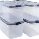 Rubbermaid Roughneck Clear 95 Qt/23.75 Gal Storage Containers, Pack of 4 with Latching Grey Lids, Visible Base, Sturdy and Stackable, Great for Storage and Organization (95 Qt - 4 Pack)