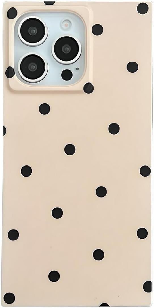 Polka Dots Matte Rectangle Phone Case Compatible with iPhone 14 Pro 2022 Cute Retro Vintage Boho Stylish Design Slim Protective Girly Cover(i14pro 6.1",Nude Almond)