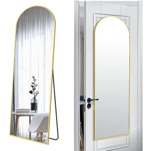 SCWF-GZ 57x20 Door Hanging Full Length Mirror, Floor (Height 5.7ft just Body in1.3ft) or Wall Mounted Metal Frame Arch Dressing Mirrors for Bedroom Bathroom Living Room 57 20 inch Gold  