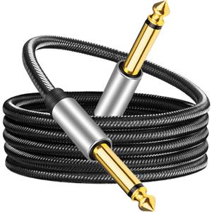 6.35mm Instrument Cable 25Ft,Silver Color Premium 6.35mm Mono Jack 1/4" TS Cable Unbalanced Guitar Patch Cords/Instrument Cable Male to Male with Zinc Alloy Housing and Nylon Braid(25Ft/8M)