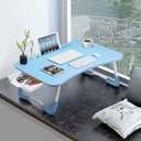 Slendor Lap Desk with Tablet Slot, Foldable Laptop Table with Storage Drawer for BedPortable Bed Desk for Laptop, Computer Tray with Cup Holder Notebook Stand Reading Holder for Couch Floor, Blue