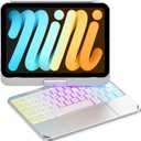 Cousper for iPad mini 7 A17 Pro 2024/ iPad mini 6 Generation Keyboard Case 2021 8.3 Inch with Multi-Touch Trackpad, 360 Rotating Cover with Rainbow Backlit Keyboard for iPad mini 7th/ 6th Gen, Silver