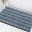 H.VERSAILTEX Bath Mats for Bathroom Non Slip Extra Thick Chenille Striped Bath Rug 24" x 36" Absorbent Non Skid Fluffy Soft Shaggy Rugs Washable Plush Mats for Indoor, Bath Room, Tub - Stone Blue