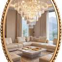 Nuanchu 36 x 24 Inch Gold Oval Bathroom Mirror, Vintage Antique Beaded Wall Mirror with HD Glass, Decorative Vanity Wall Decor, Baroque Ornate Hanging for Bathroom Bedroom Entryway Living Room