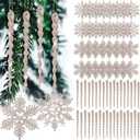 Deekin 72 Pieces Snowflake Icicle Ornaments for Christmas Tree Snowflake Twisted Icicles Glitter Hanging Decorations for Winter Xmas Tree New Year Party Supplies(Champagne)
